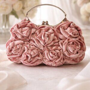 3D Floral Velvet PINK Clutch Bag - NWT